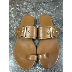 Nicole Womens Dana Toe Loop Buckle Slide Sandals Brown Sz 7.5